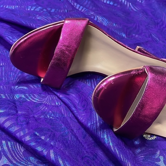 NATURALIZER SANDALS VERA DRESS SHOES Fuchsia Pink Leather Block Heel Metallic 7W - Picture 13 of 14